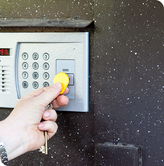 Locksmith opening keypad lock with key fob